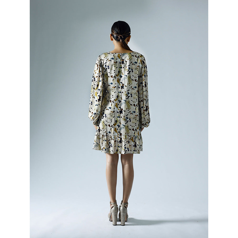 Klad Pixelated Grey Round Neck Shift Dress