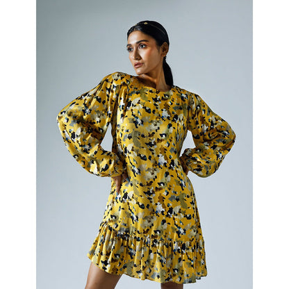 Klad Pixelated Yellow Round Neck Shift Dress