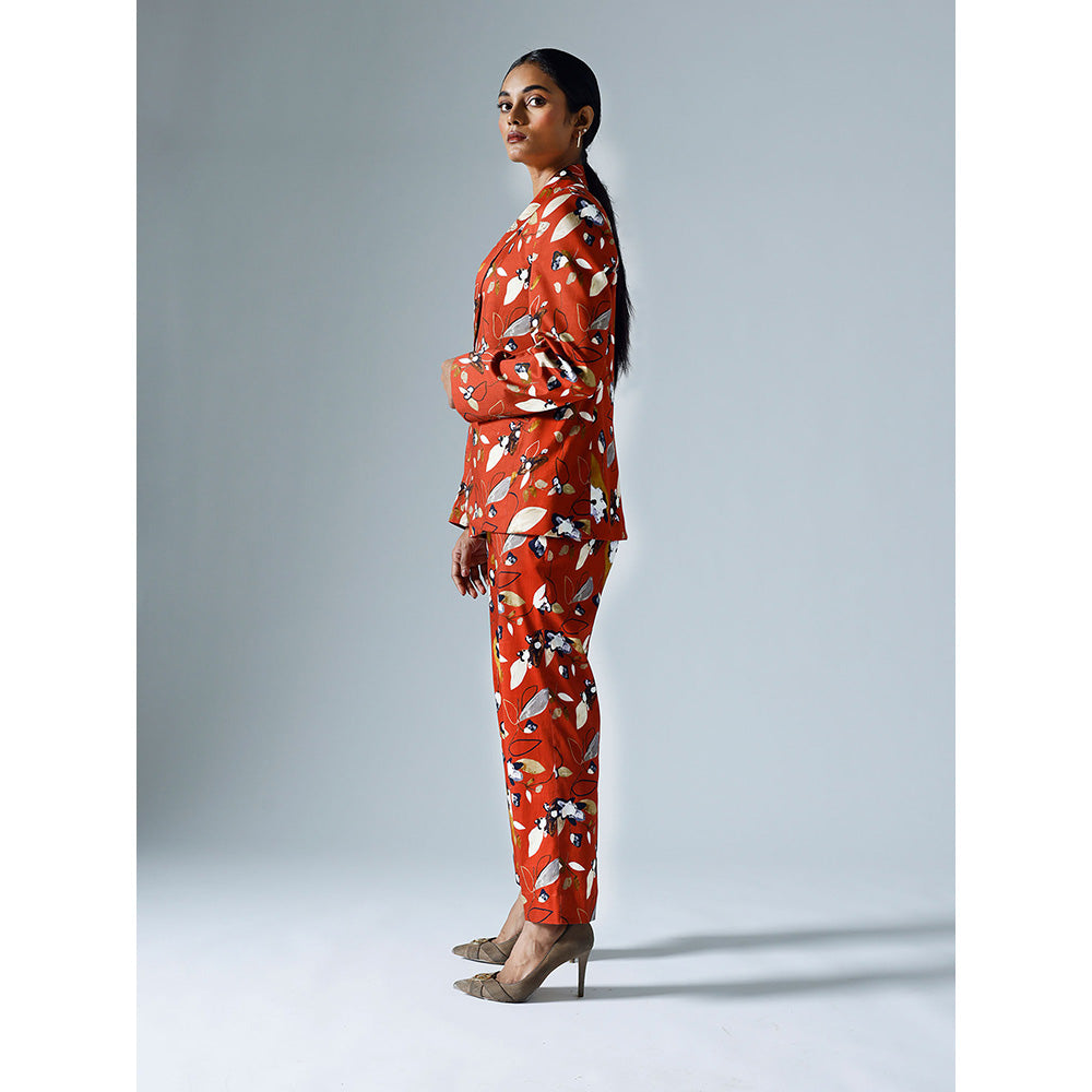 Klad Vivid Red Printed Blazer