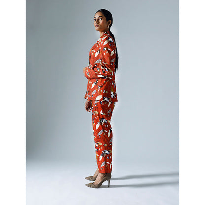 Klad Vivid Red Printed Blazer