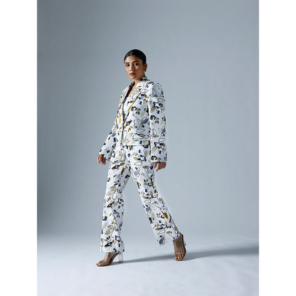 Klad Vivid White Cropped Printed Blazer