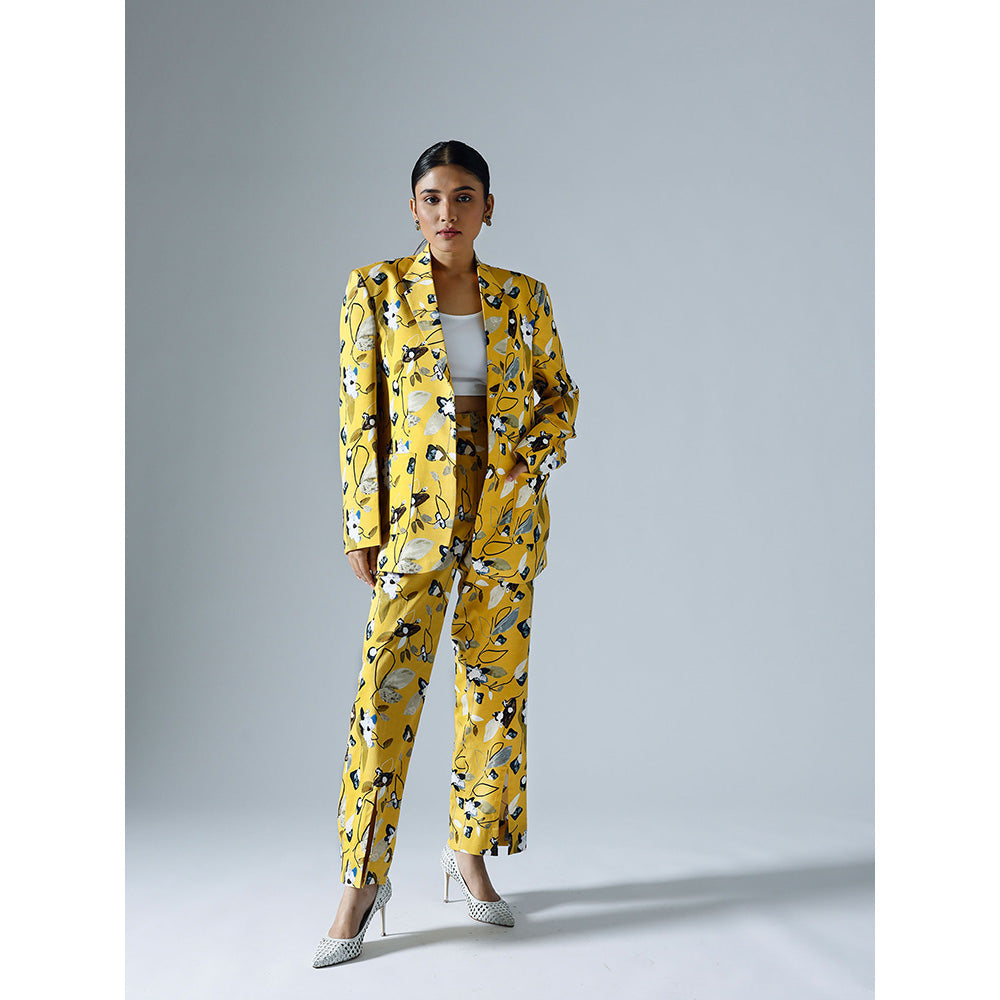 Klad Vivid Yellow Printed Blazer