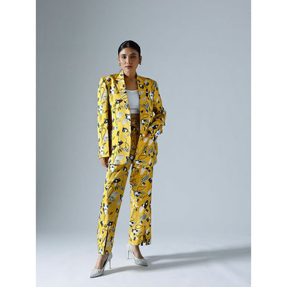 Klad Vivid Yellow Printed Blazer
