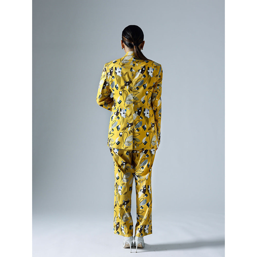 Klad Vivid Yellow Printed Blazer
