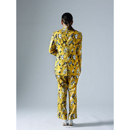 Klad Vivid Yellow Printed Blazer