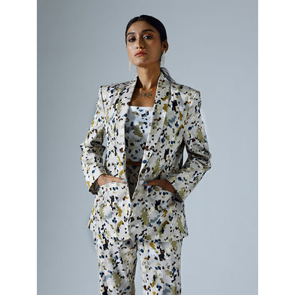 Klad Pixelated Grey Printed Blazer