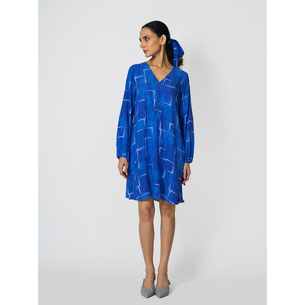 Klad Brick Blue Shift V Neck Dress