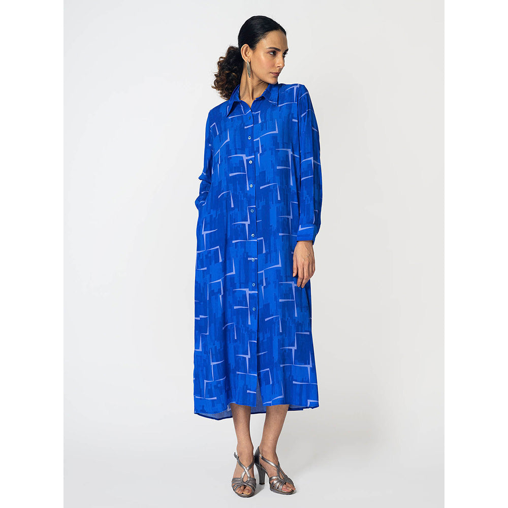 Klad Brick Blue Long Collar Neck Dress