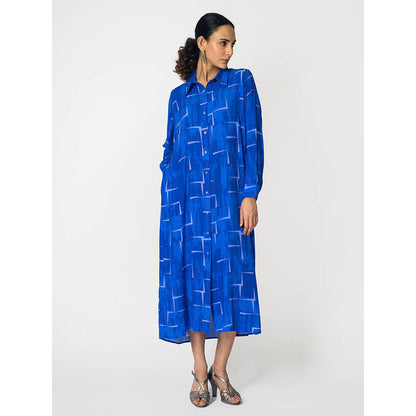 Klad Brick Blue Long Collar Neck Dress