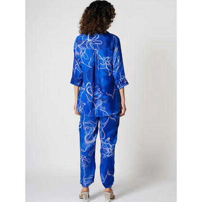 Klad Marbled Floral Blue Collar Neck Co-Ord (Set of 2)