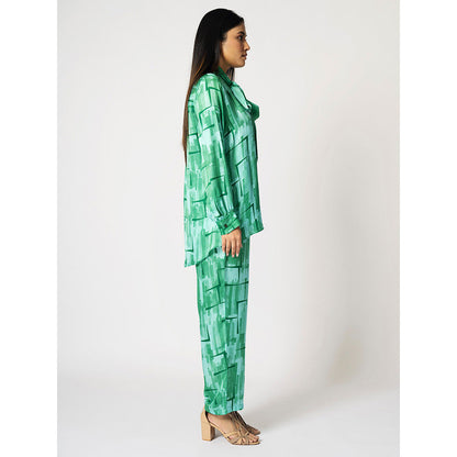 Klad Brick Green Printed Co-Ord with Detachable Scarf (Set of 3)