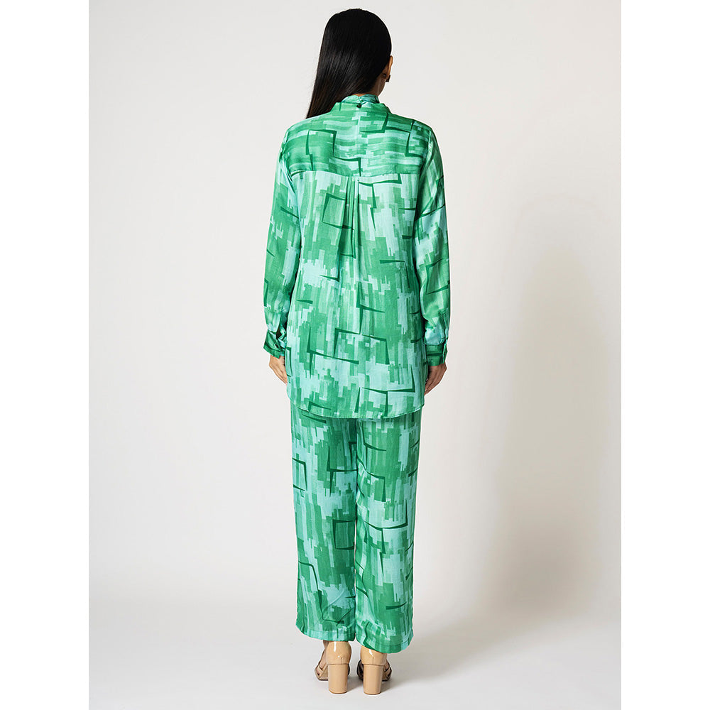 Klad Brick Green Printed Co-Ord with Detachable Scarf (Set of 3)