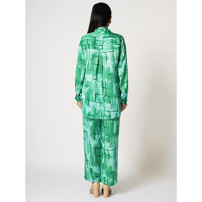 Klad Brick Green Printed Co-Ord with Detachable Scarf (Set of 3)
