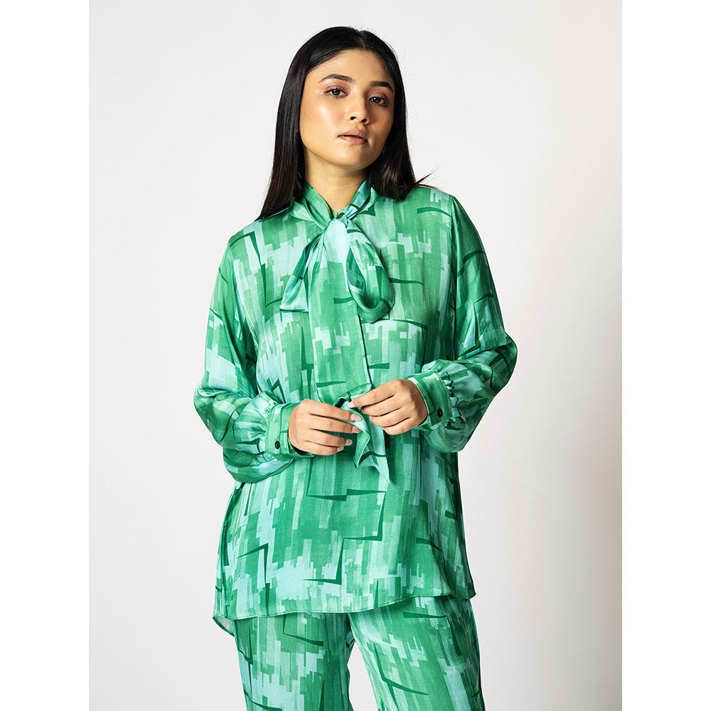 Klad Brick Green Printed Co-Ord with Detachable Scarf (Set of 3)
