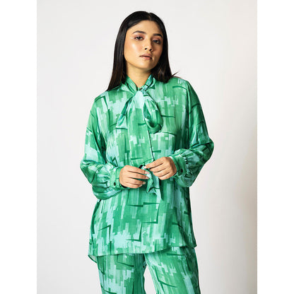 Klad Brick Green Printed Co-Ord with Detachable Scarf (Set of 3)