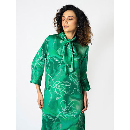 Klad Marbled Floral Print Dress with Scarf (Set of 2)
