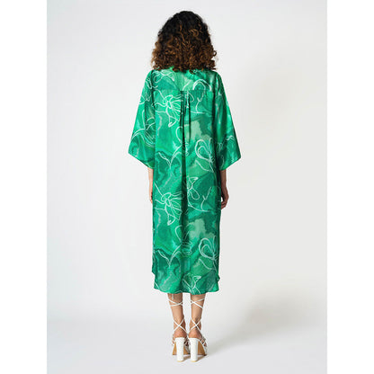 Klad Marbled Floral Print Dress with Scarf (Set of 2)