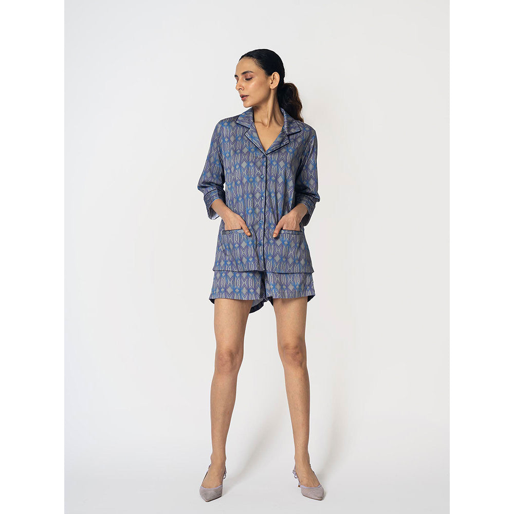 Klad Rhombus Grey Printed Collar Neck Shirt