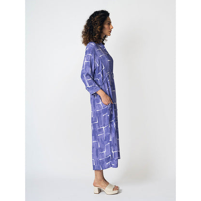 Klad Brick Lavender Drawstring Mandarin Neck Dress