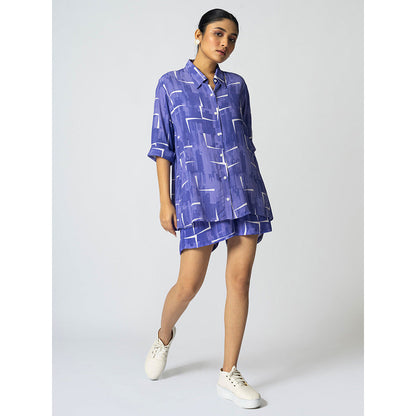 Klad Brick Blue Collar Neck Shirt with Inner and Shorts (Set of 3)