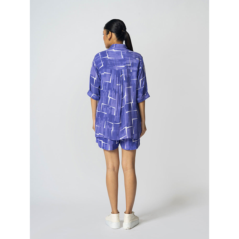 Klad Brick Blue Collar Neck Shirt and Shorts (Set of 2)