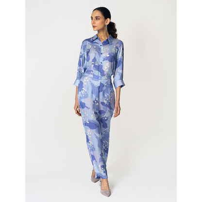 Klad Dots Blue Printed Collar Neck Co-Ord (Set of 2)