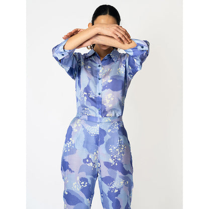 Klad Dots Blue Printed Collar Neck Co-Ord (Set of 2)