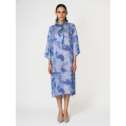Klad Dots Printed Mandarin Neck Dress with Scarf (Set of 2)