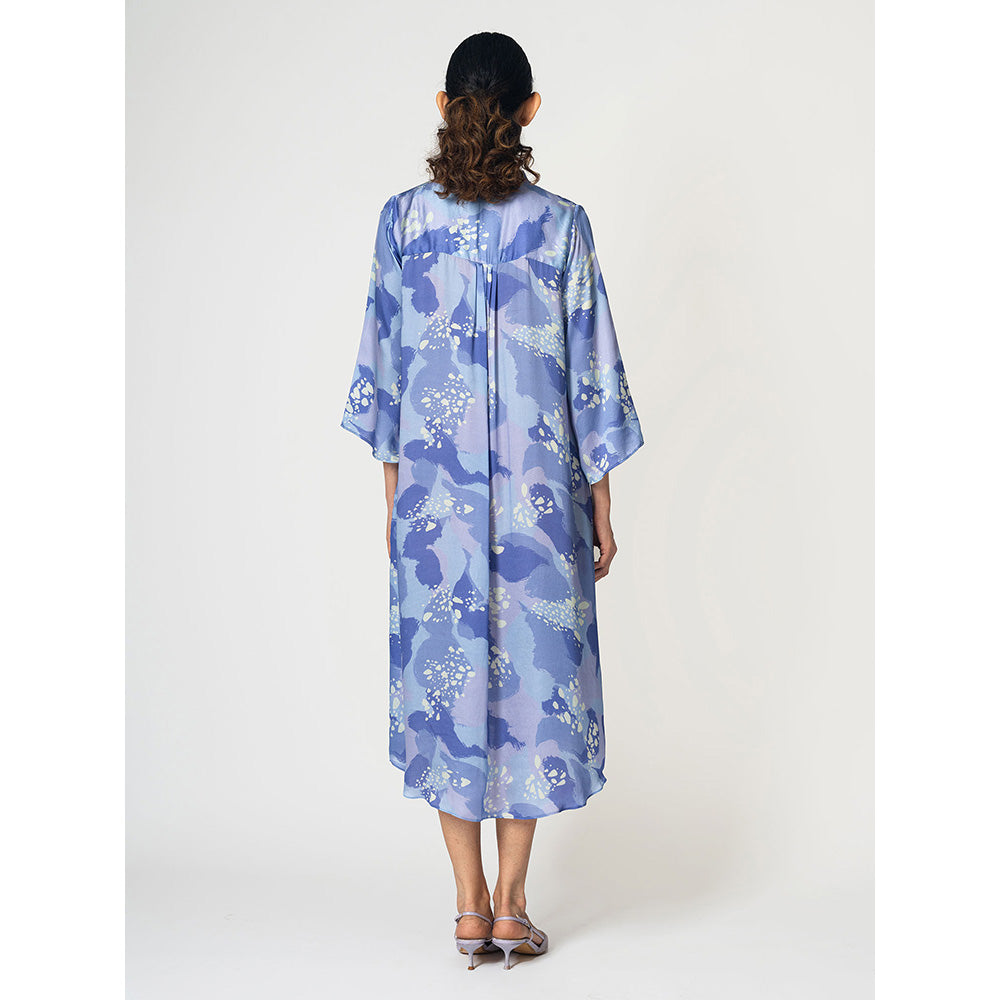 Klad Dots Printed Mandarin Neck Dress with Scarf (Set of 2)