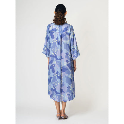 Klad Dots Printed Mandarin Neck Dress with Scarf (Set of 2)