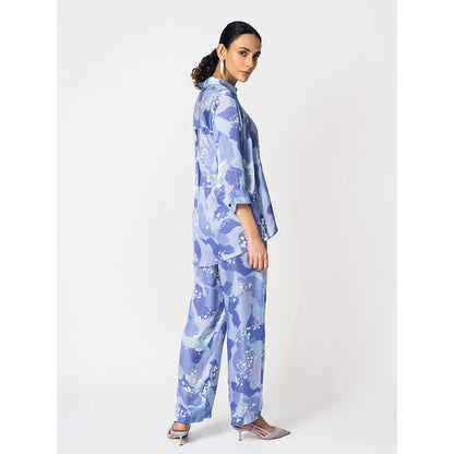 Klad Dots Blue Printed Collar Neck Shirt