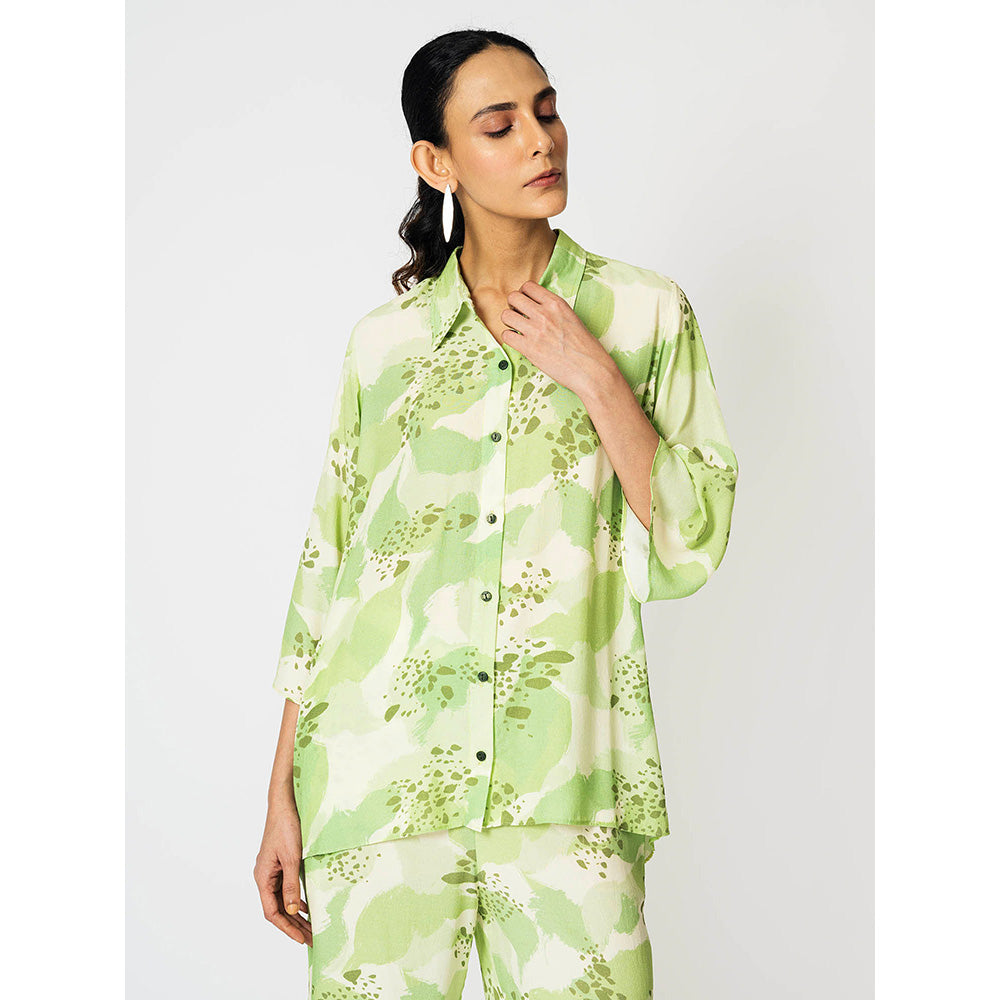Klad Dots Lime Green Printed Collar Neck Shirt