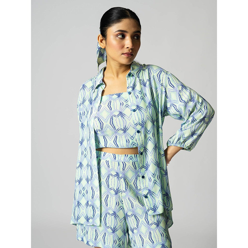 Klad Rhombus Mint Blue Collar Neck Jacket with Inner and Shorts (Set of 3)