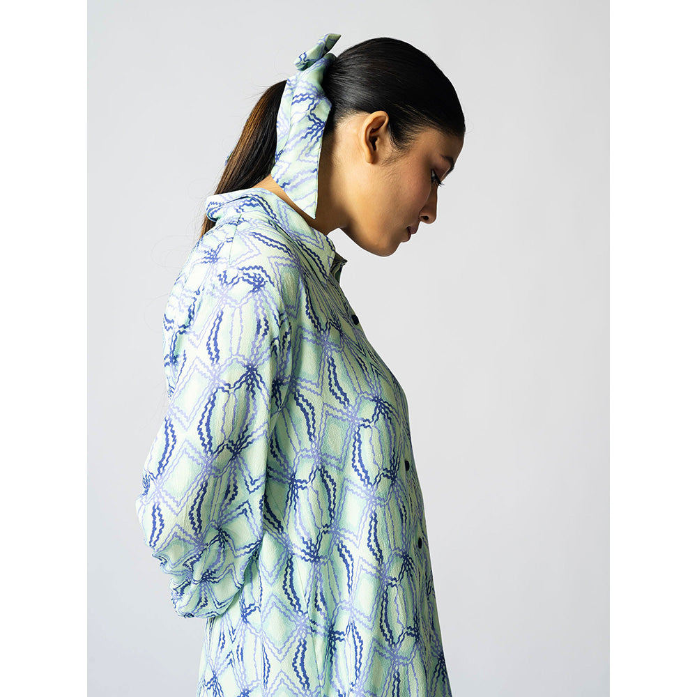 Klad Rhombus Mint Blue Collar Neck Jacket with Inner and Shorts (Set of 3)