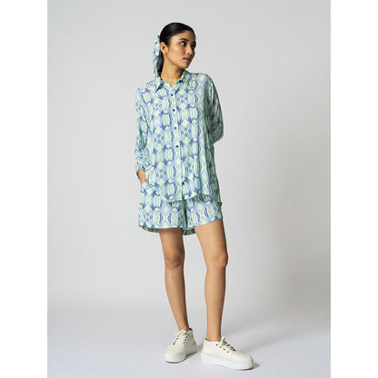 Klad Rhombus Mint Blue Printed Collar Neck Shirt