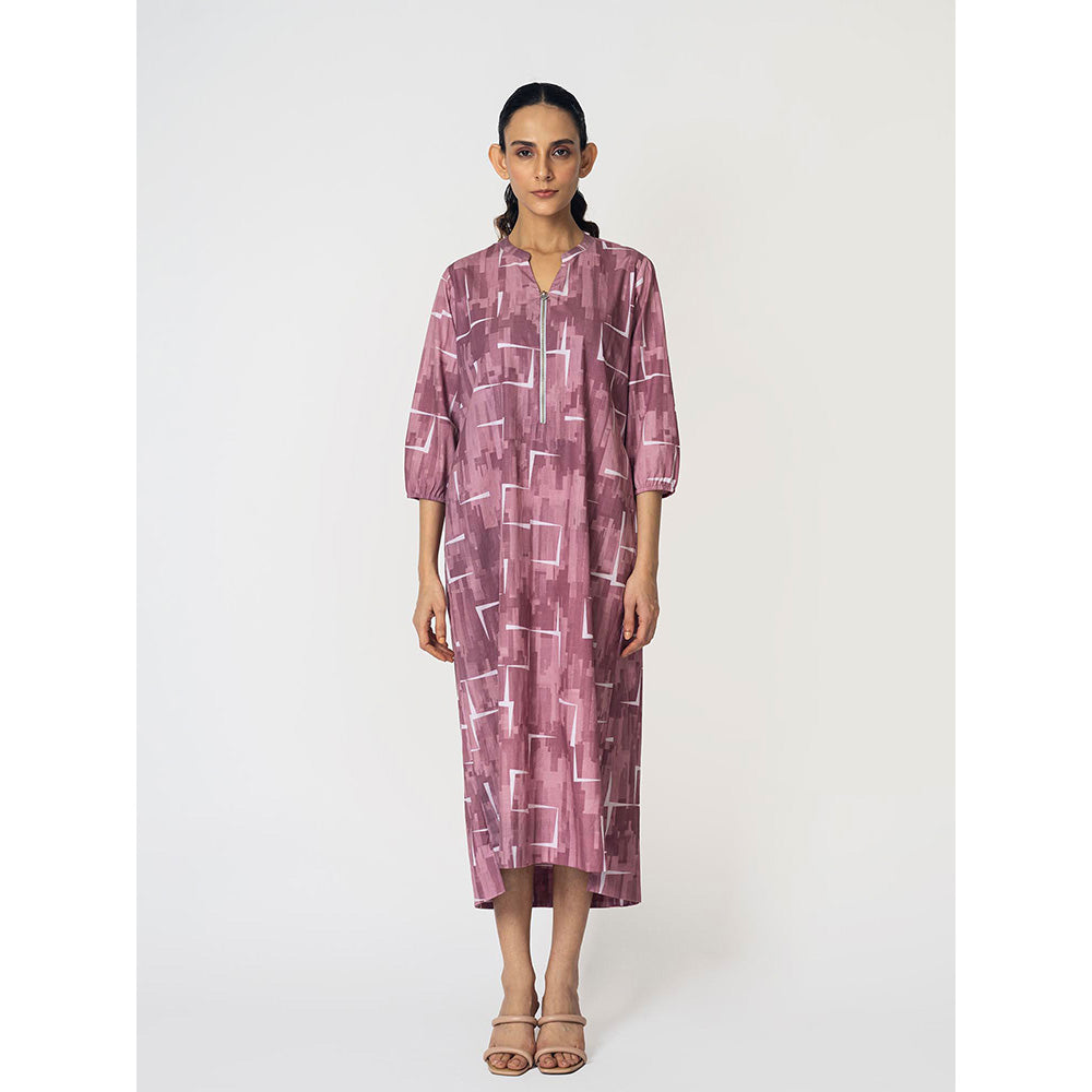 Klad Brick Mauve Mandarin Neck Zipper Dress