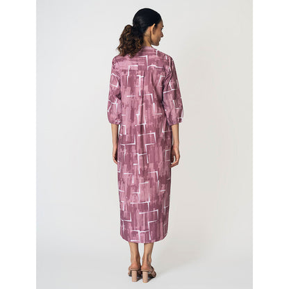 Klad Brick Mauve Mandarin Neck Zipper Dress