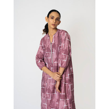 Klad Brick Mauve Mandarin Neck Zipper Dress