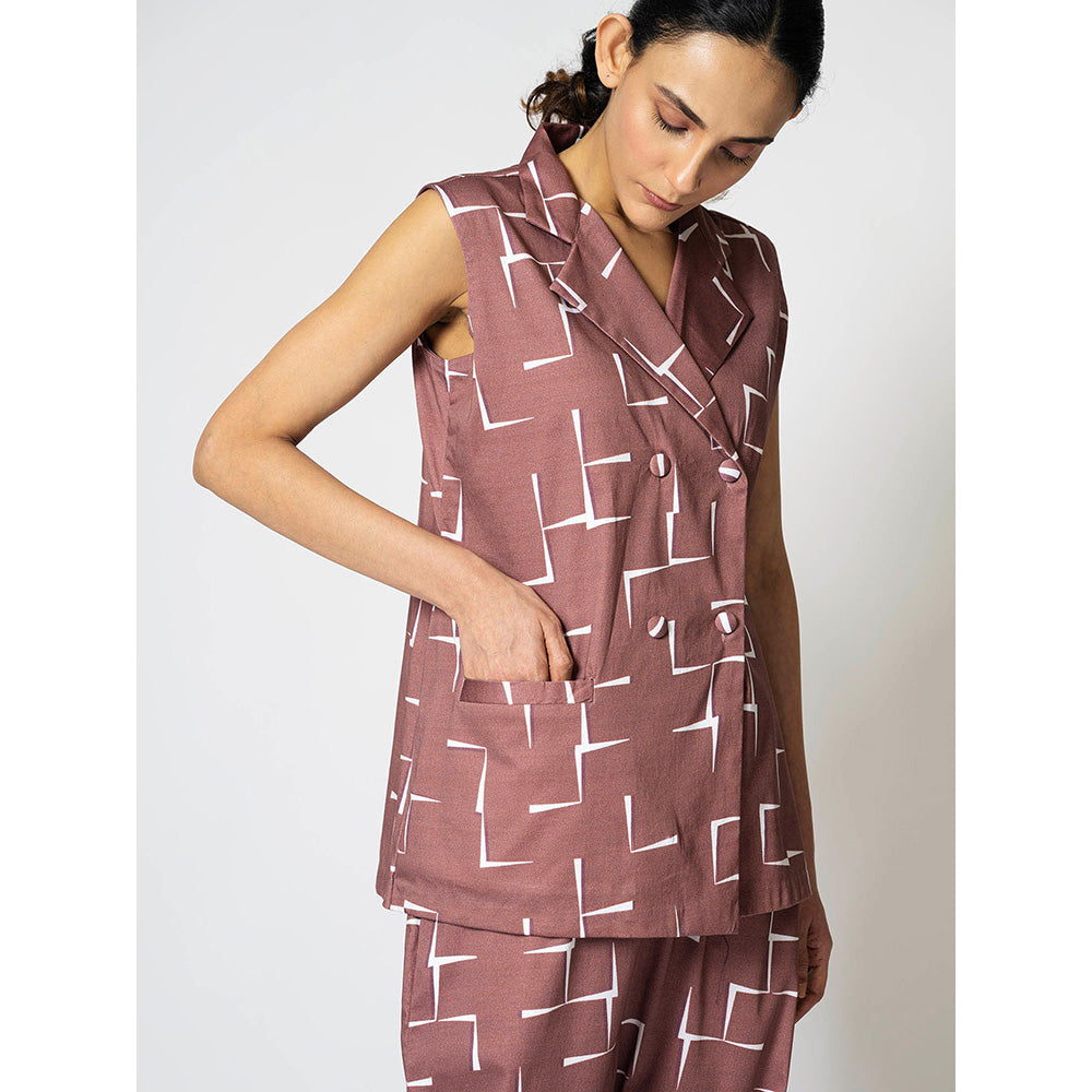 Klad Brick Mauve Printed Notched Lapel Blazer