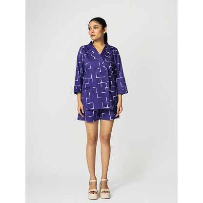 Klad Brick Purple Printed Notched Lapel Blazer and Shorts (Set of 2)