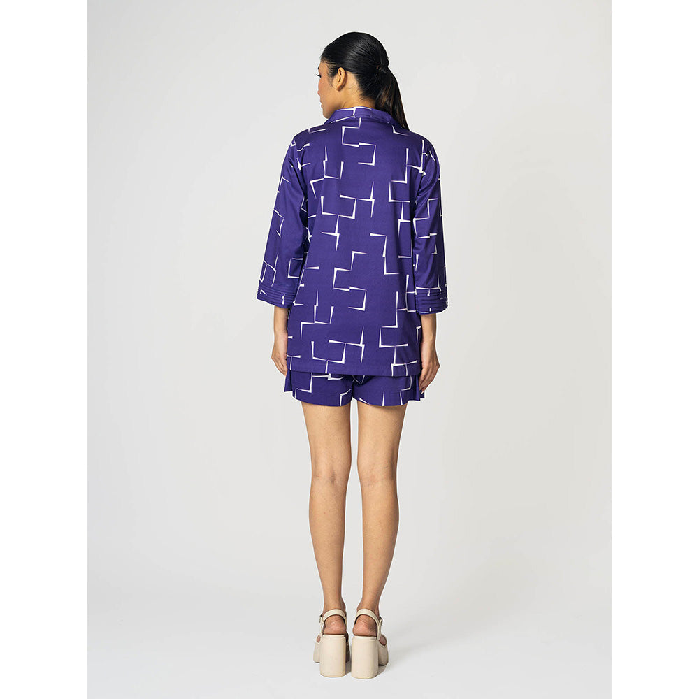 Klad Brick Purple Printed Notched Lapel Blazer and Shorts (Set of 2)