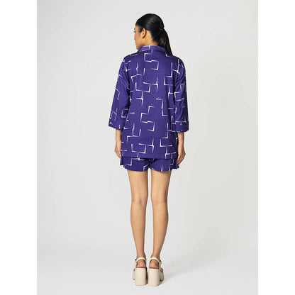 Klad Brick Purple Printed Notched Lapel Blazer and Shorts (Set of 2)