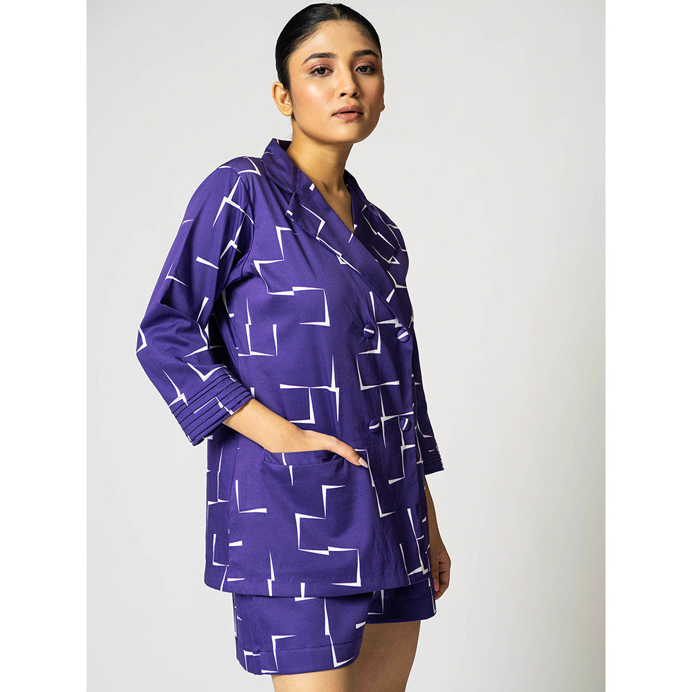 Klad Brick Purple Printed Notched Lapel Blazer and Shorts (Set of 2)