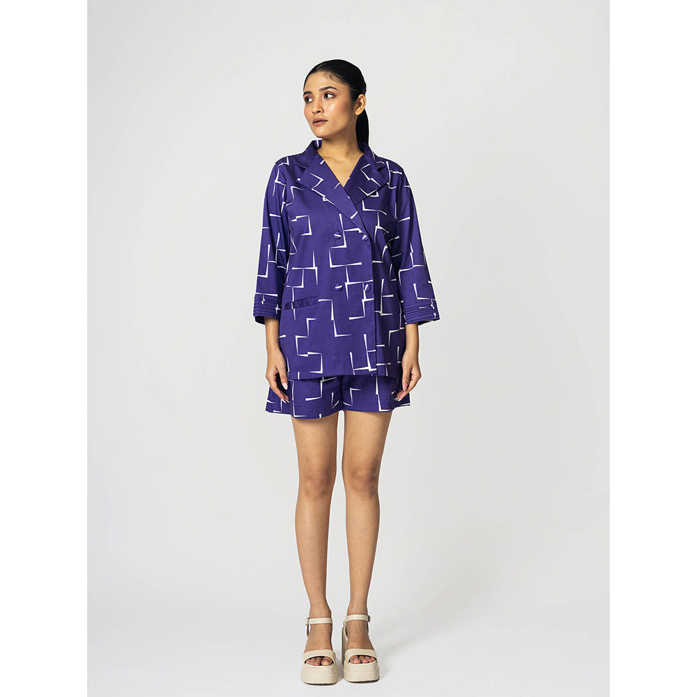 Klad Brick Purple Printed Notched Lapel Blazer