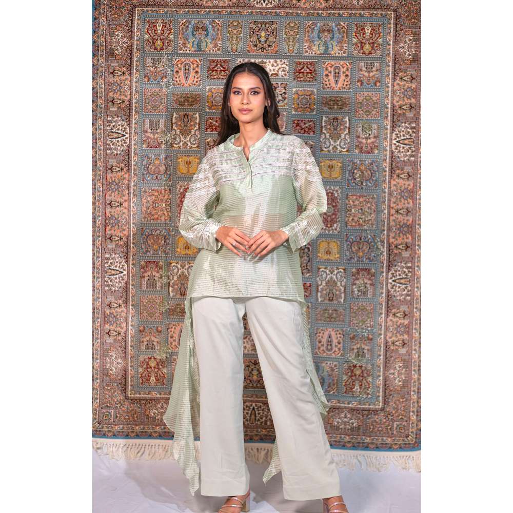 Kosha By Nilima Green Mint Chanderi Co-Ord (Set of 3)