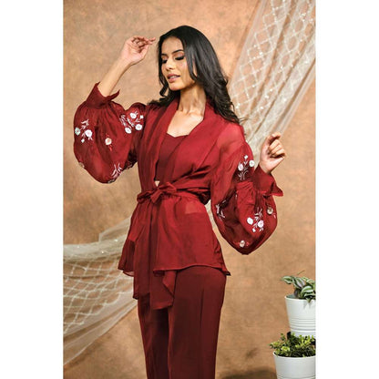 Kosha By Nilima Floral Maroon Cropped Jacket