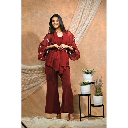 Kosha By Nilima Floral Maroon Cropped Jacket