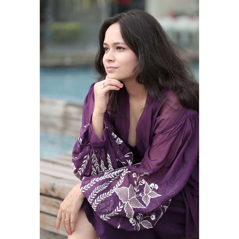 Kosha By Nilima Floral Purple Cropped Jacket