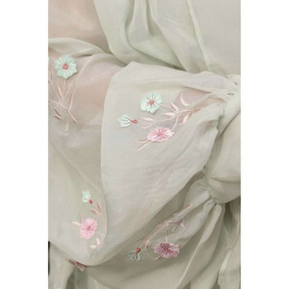 Kosha By Nilima Bloomed Mint Green Dress with Jacket and Belt (Set of 3)
