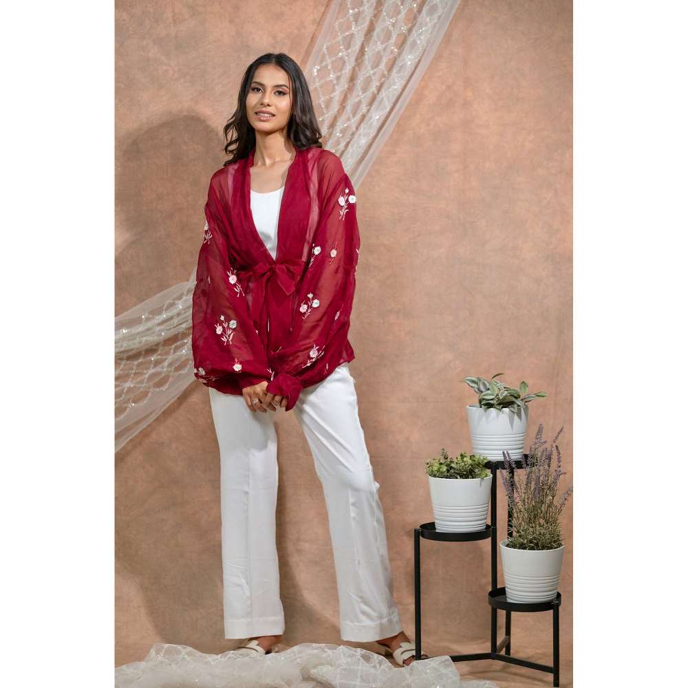 Kosha By Nilima Bloomed Maroon Co-Ord (Set of 4)